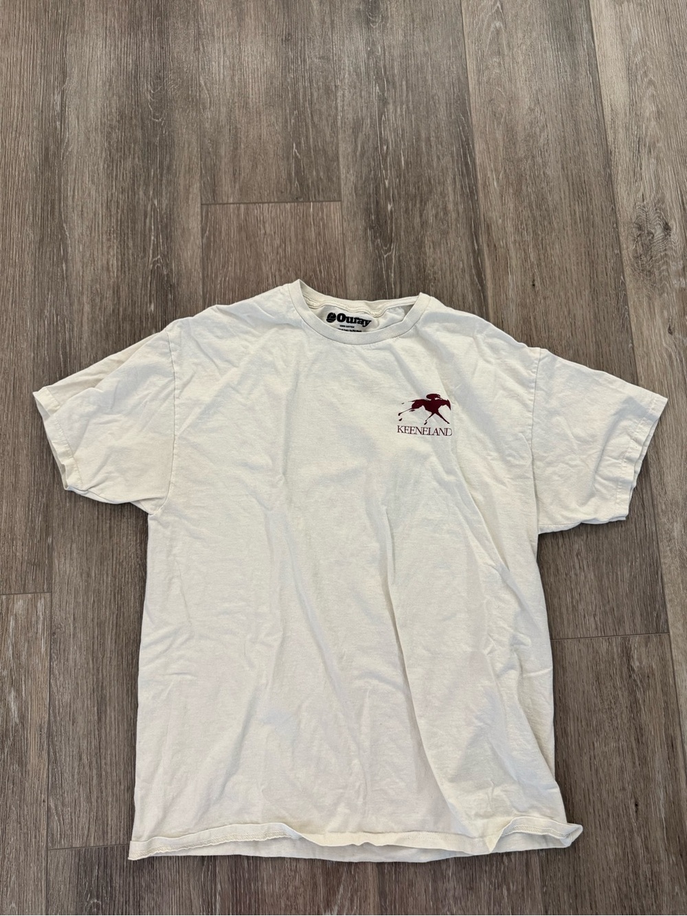 Oura White Short-Sleeve Tee with Maroon Keeneland Logo
